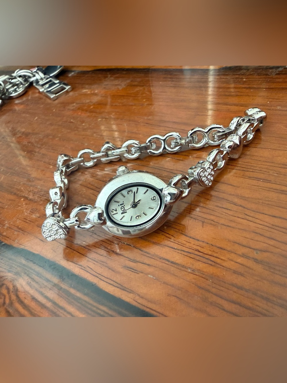 lei Silver Heart Charm Bracelet Watch